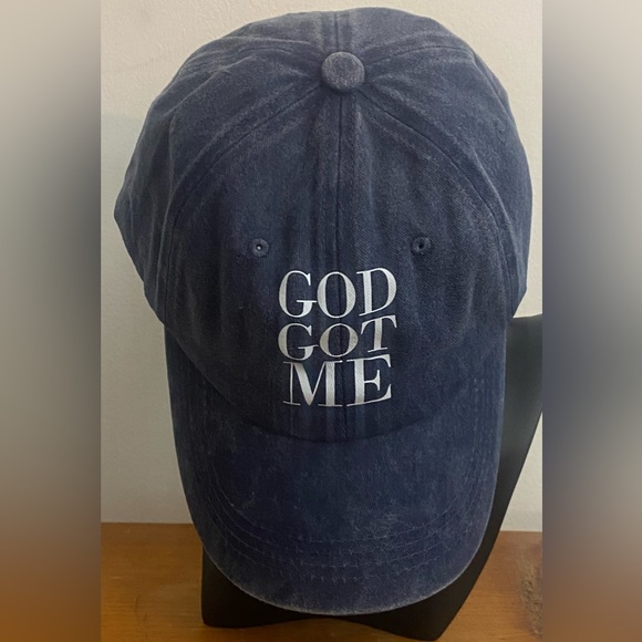 🙌🏽 ✨3 for $30 GOD GOT ME. Washed Denim Graphic Hat. Color: Blue/Black/ White - Picture 5 of 6